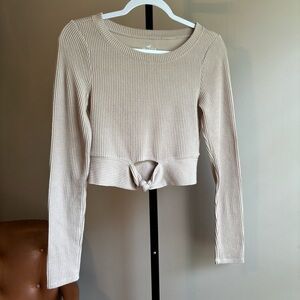 Hollister Cream Cropped Tie-Front Hoodie